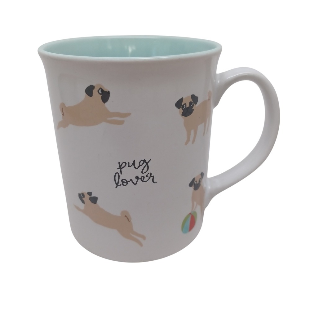 Fringe Studio Pug Lover Ceramic Coffee Mug White Blue Interior Dog Print Cup